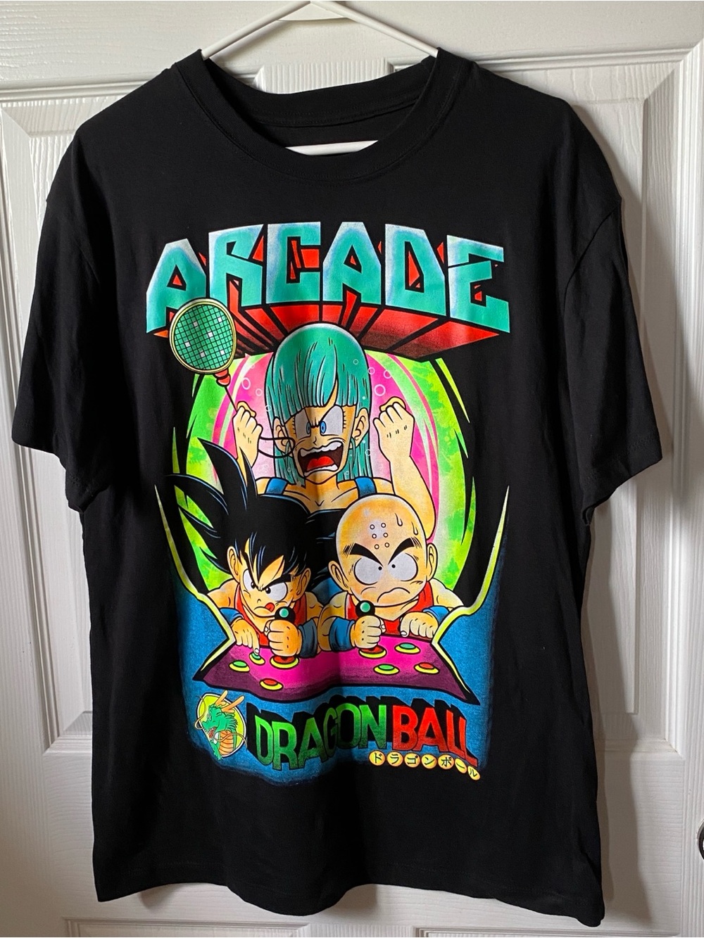 Dragon Ball Arcade Anime Graphic T-shirt Neon Reto Style. Goku, Bulma, Krillin